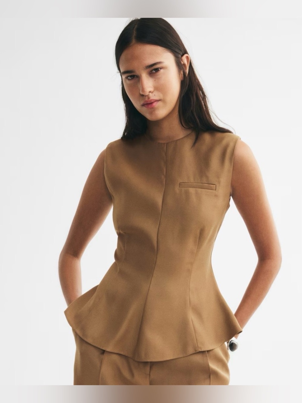 H&M Sleeveless Camel Peplum Top